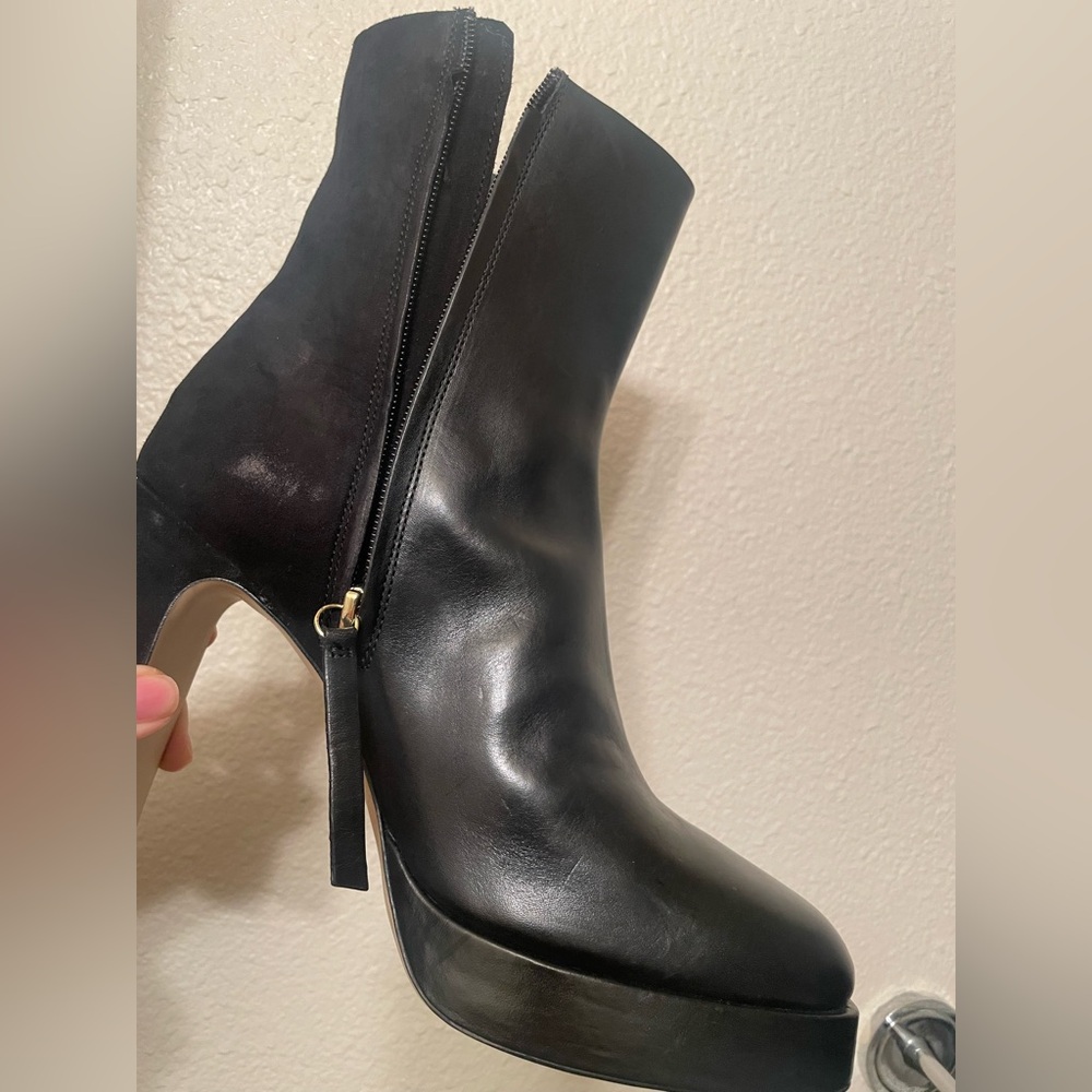 NWT H&M Black Leather Heeled Boots - Black Suede Boots - Platform Boots - Picture 8 of 10